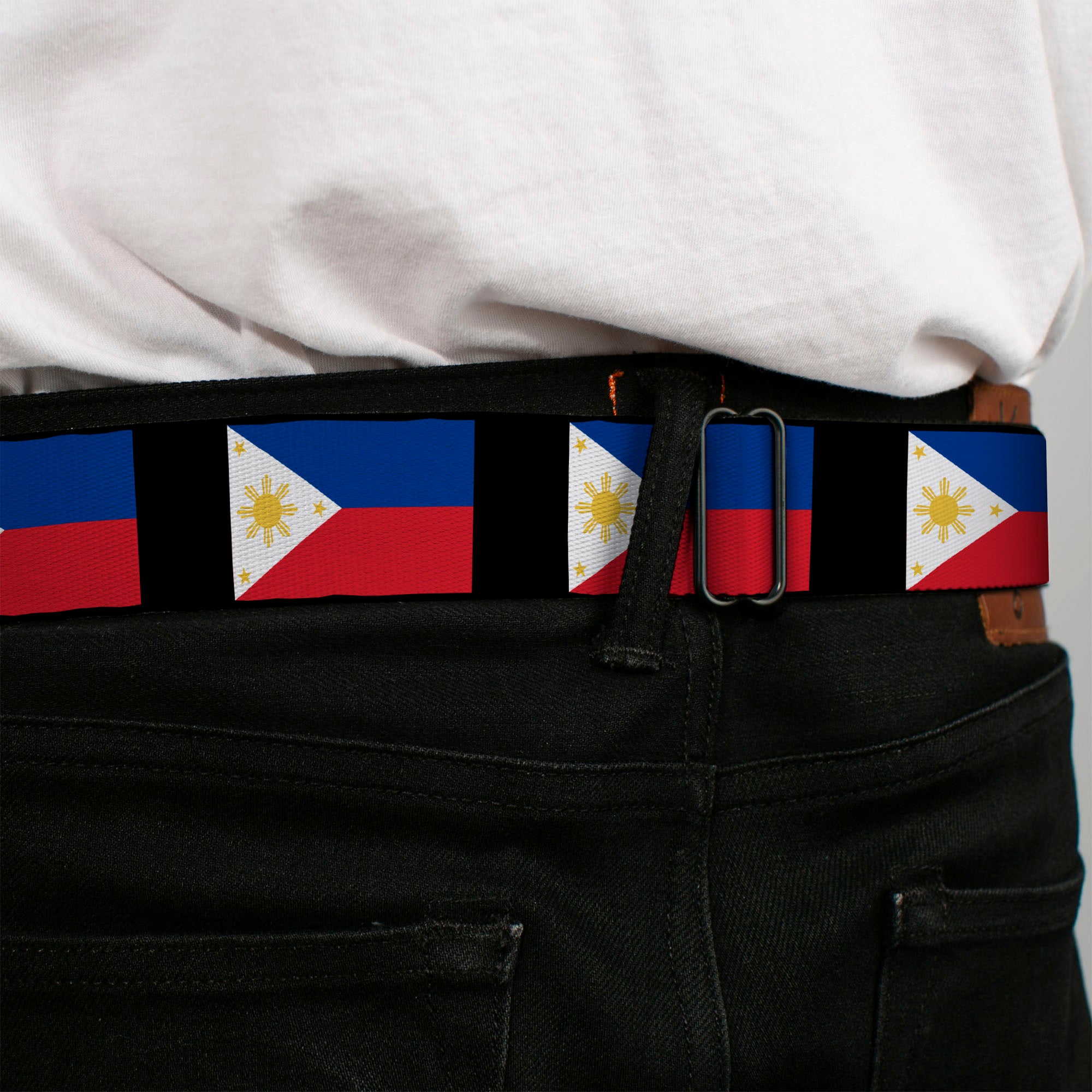 BD Wings Logo CLOSE-UP Full Color Black Silver Seatbelt Belt - Philippines Flags Webbing Seatbelt Belts Buckle-Down