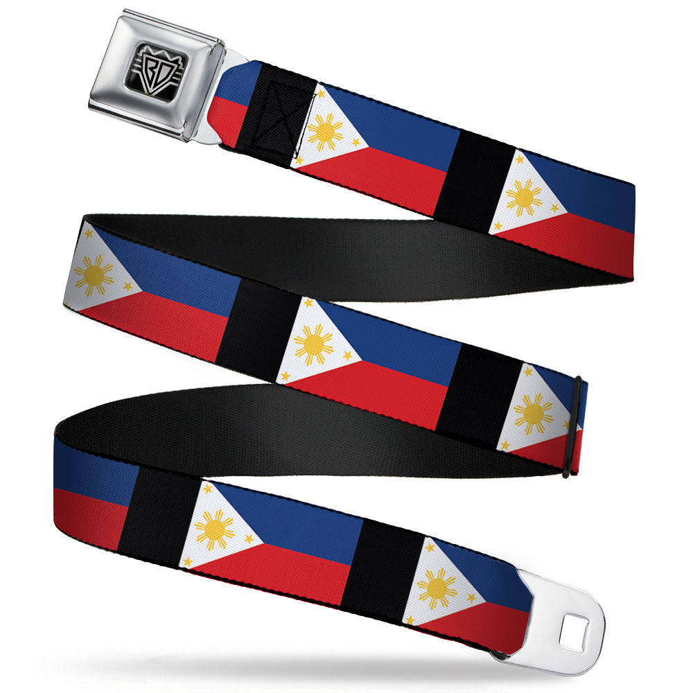 BD Wings Logo CLOSE-UP Full Color Black Silver Seatbelt Belt - Philippines Flags Webbing Seatbelt Belts Buckle-Down