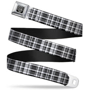 BD Wings Logo CLOSE-UP Full Color Black Silver Seatbelt Belt - Plaid Black/White Webbing Seatbelt Belts Buckle-Down