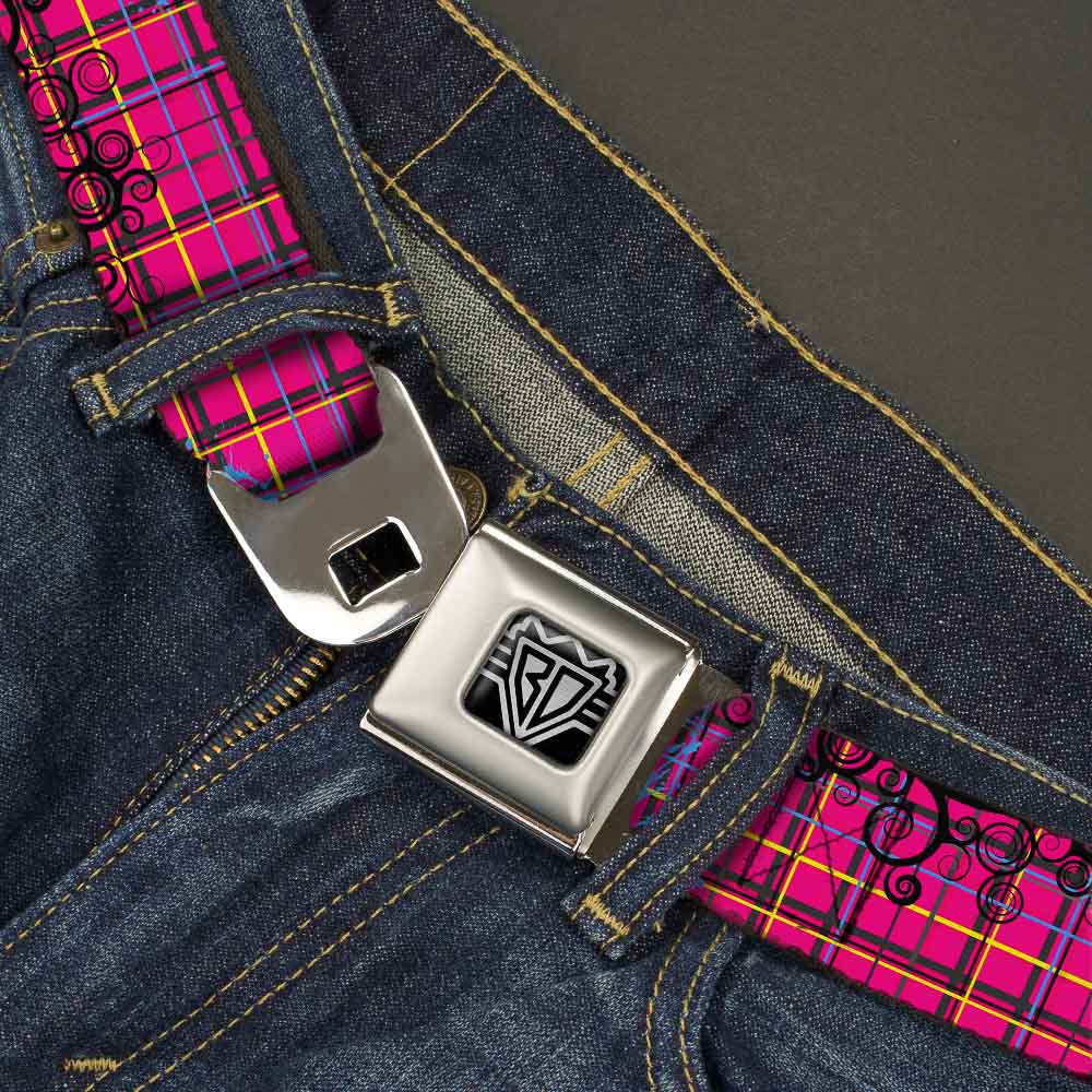 BD Wings Logo CLOSE-UP Full Color Black Silver Seatbelt Belt - Plaid Curls Pink/Black/Yellow/Blue Webbing Seatbelt Belts Buckle-Down