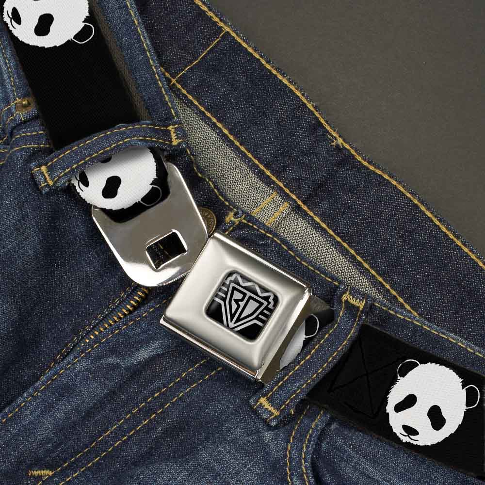 BD Wings Logo CLOSE-UP Full Color Black Silver Seatbelt Belt - Panda Bear Repeat Webbing Seatbelt Belts Buckle-Down
