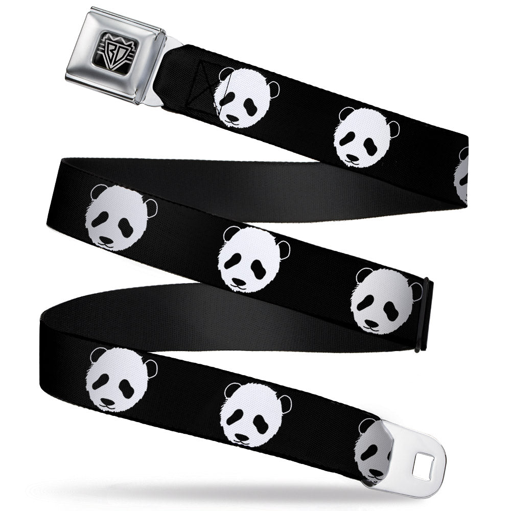 BD Wings Logo CLOSE-UP Full Color Black Silver Seatbelt Belt - Panda Bear Repeat Webbing Seatbelt Belts Buckle-Down