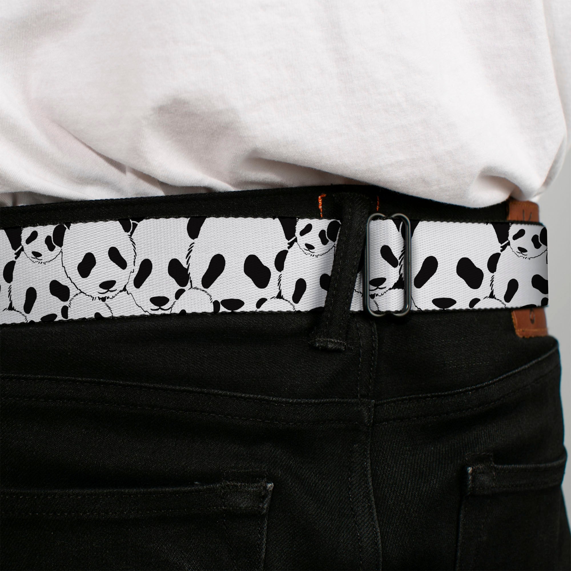 BD Wings Logo CLOSE-UP Full Color Black Silver Seatbelt Belt - Panda Bear Stacked Webbing Seatbelt Belts Buckle-Down