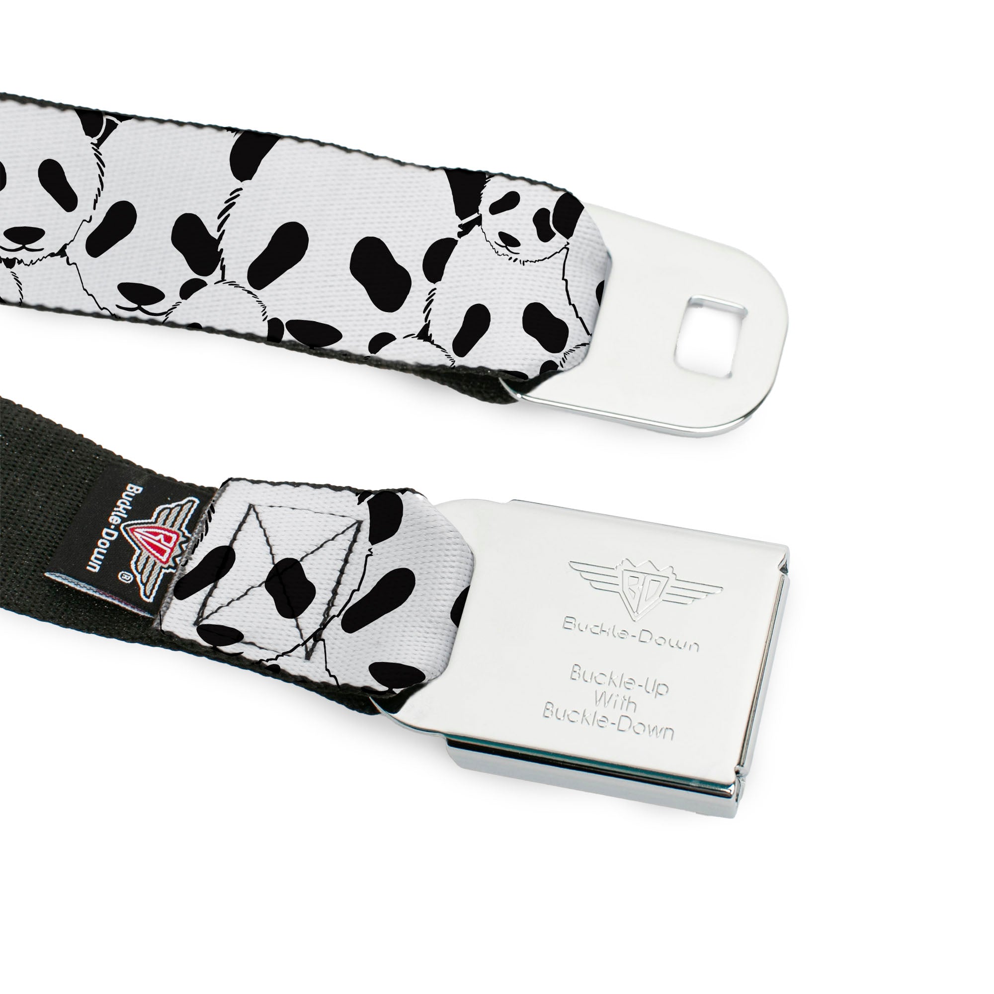 BD Wings Logo CLOSE-UP Full Color Black Silver Seatbelt Belt - Panda Bear Stacked Webbing Seatbelt Belts Buckle-Down