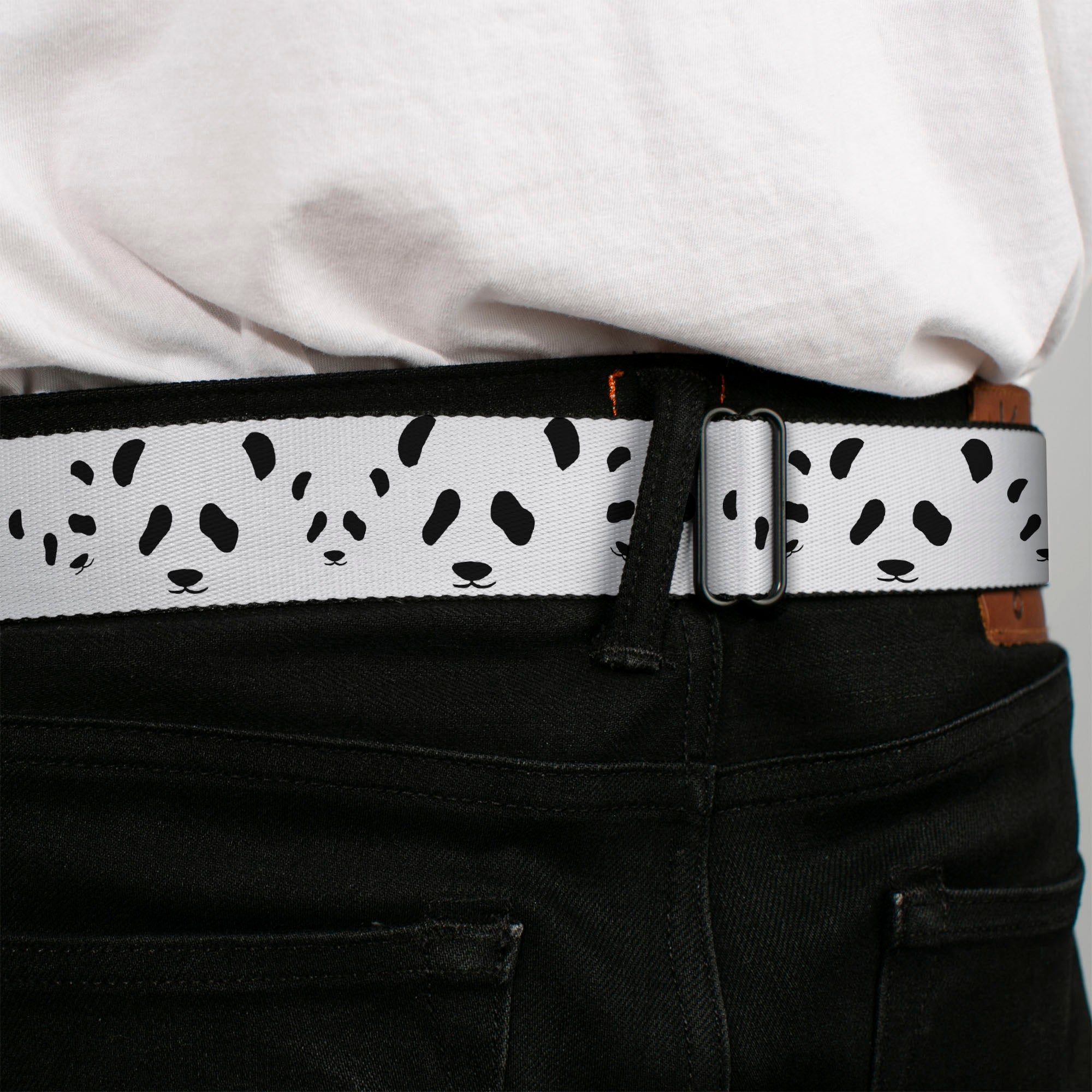 BD Wings Logo CLOSE-UP Full Color Black Silver Seatbelt Belt - Panda Bear Spots Webbing Seatbelt Belts Buckle-Down