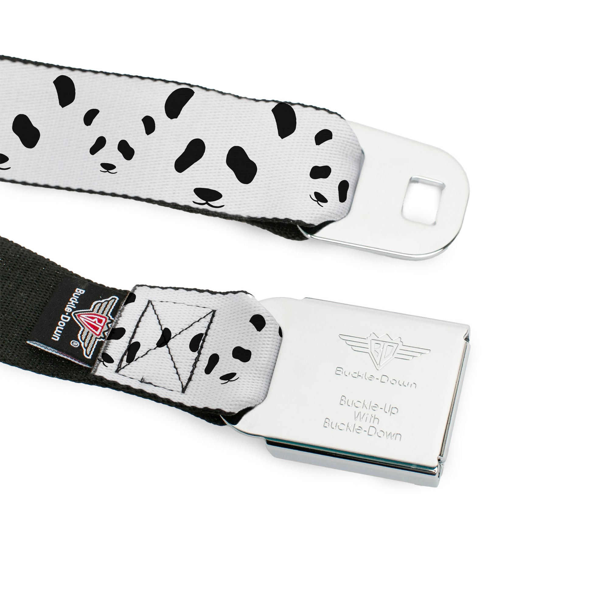 BD Wings Logo CLOSE-UP Full Color Black Silver Seatbelt Belt - Panda Bear Spots Webbing Seatbelt Belts Buckle-Down