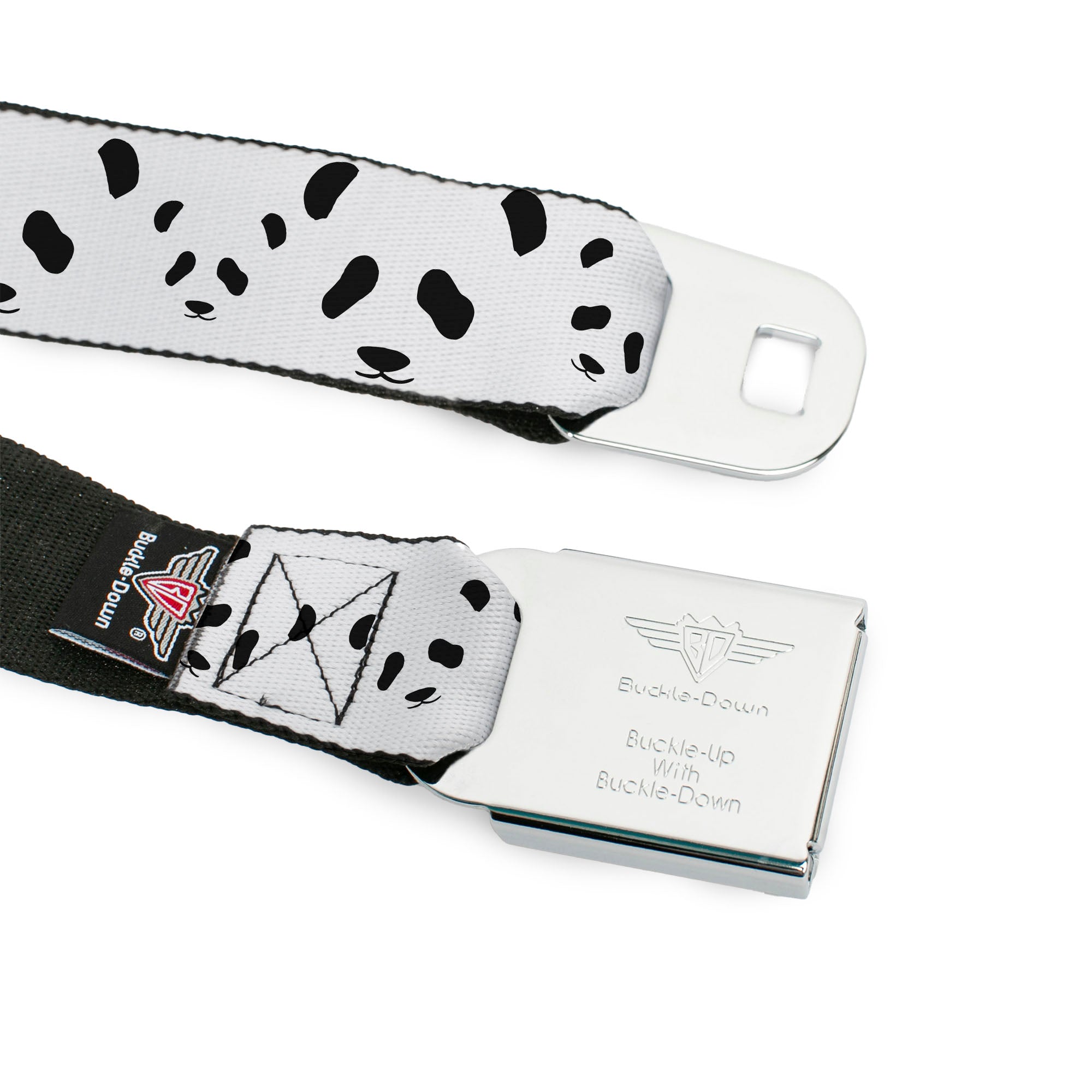 BD Wings Logo CLOSE-UP Full Color Black Silver Seatbelt Belt - Panda Bear Spots Webbing Seatbelt Belts Buckle-Down