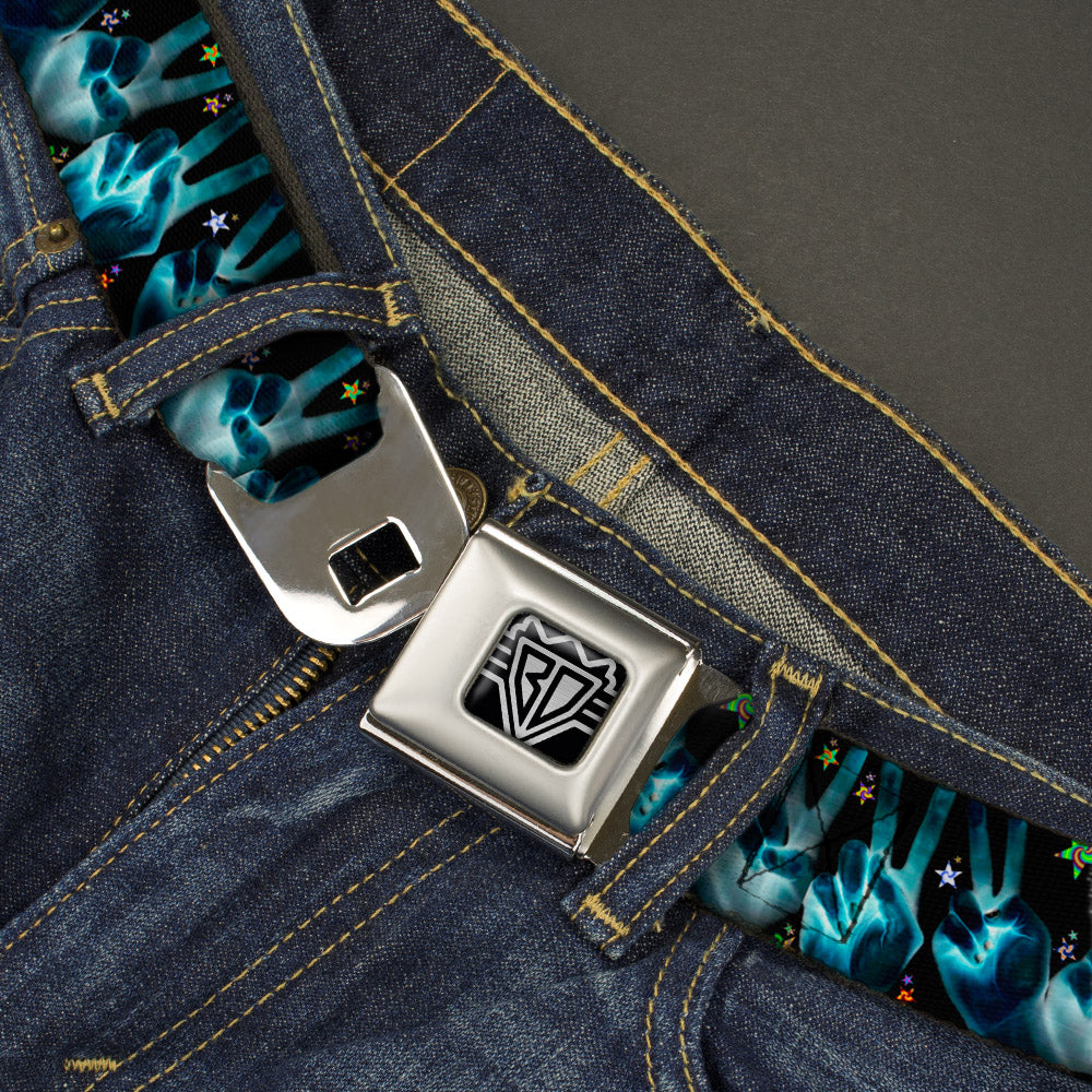 BD Wings Logo CLOSE-UP Full Color Black Silver Seatbelt Belt - Peace & Starz Webbing Seatbelt Belts Buckle-Down