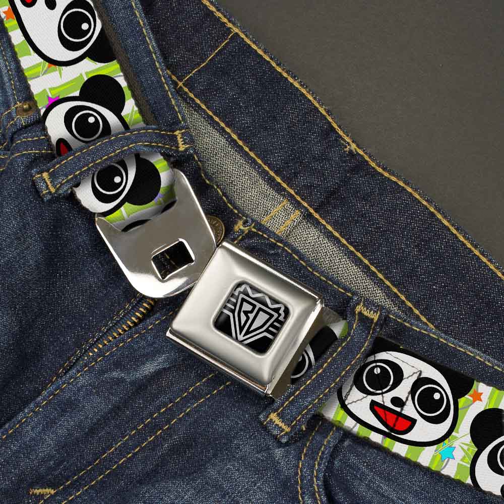 BD Wings Logo CLOSE-UP Full Color Black Silver Seatbelt Belt - Panda Bear Cartoon Bamboo Webbing Seatbelt Belts Buckle-Down