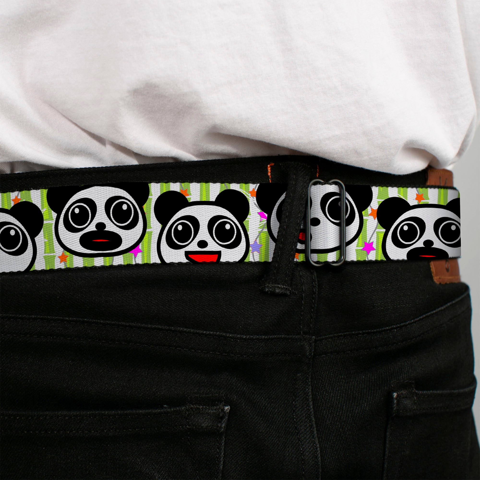 BD Wings Logo CLOSE-UP Full Color Black Silver Seatbelt Belt - Panda Bear Cartoon Bamboo Webbing Seatbelt Belts Buckle-Down