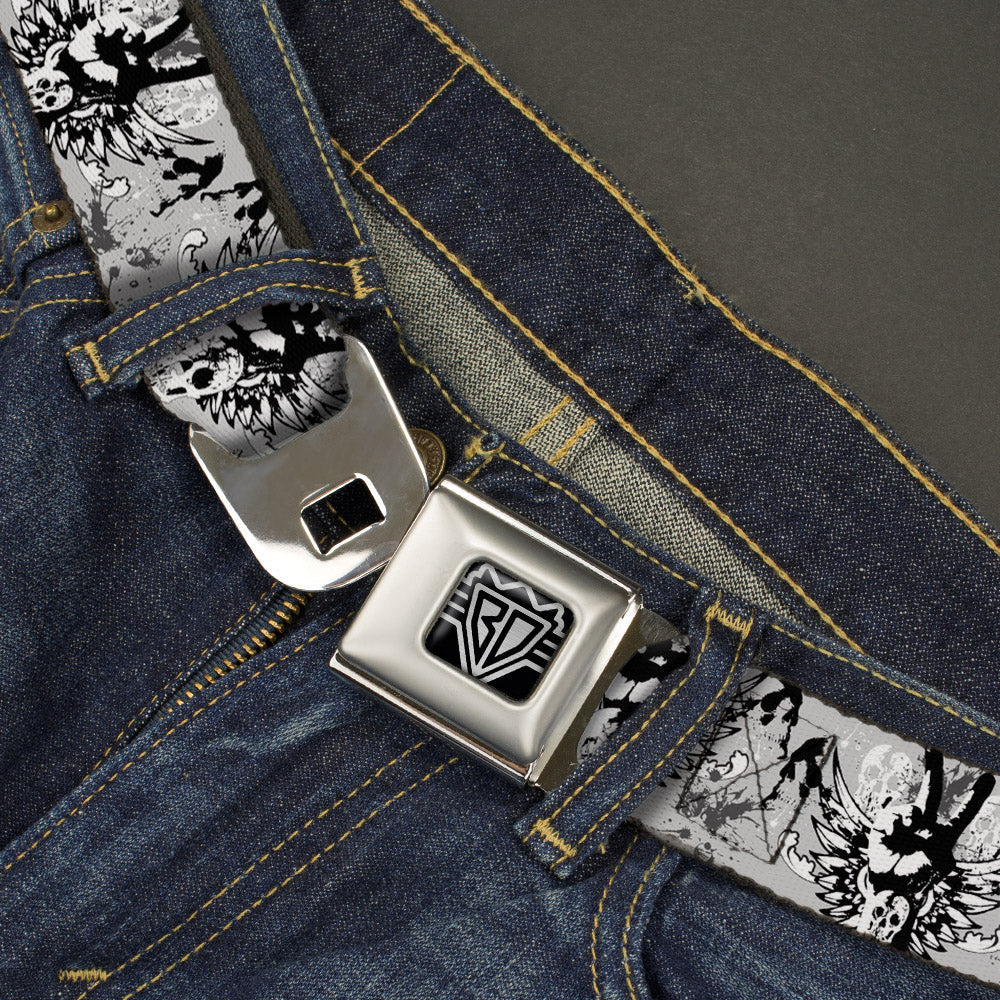 BD Wings Logo CLOSE-UP Full Color Black Silver Seatbelt Belt - Peace w/Wings Gray Webbing Seatbelt Belts Buckle-Down