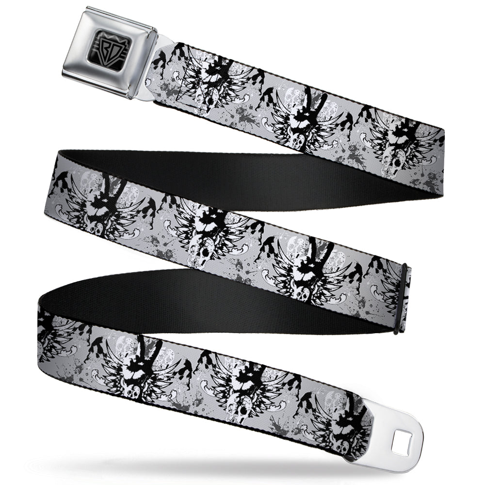 BD Wings Logo CLOSE-UP Full Color Black Silver Seatbelt Belt - Peace w/Wings Gray Webbing Seatbelt Belts Buckle-Down