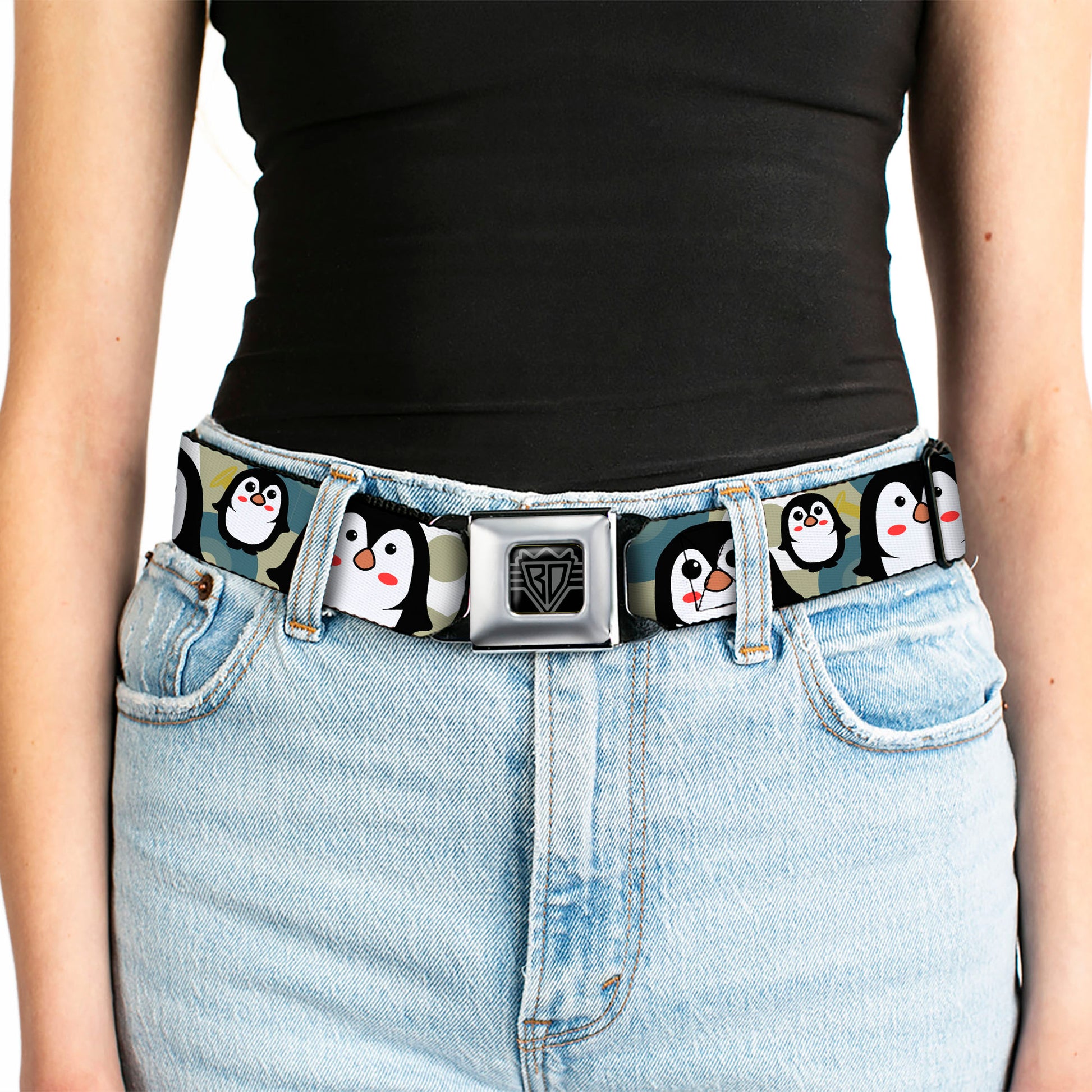 BD Wings Logo CLOSE-UP Full Color Black Silver Seatbelt Belt - Penguin Cartoon Webbing Seatbelt Belts Buckle-Down