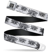 BD Wings Logo CLOSE-UP Full Color Black Silver Seatbelt Belt - Phoenix Shield White Webbing Seatbelt Belts Buckle-Down