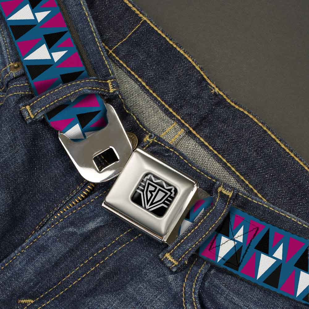 BD Wings Logo CLOSE-UP Full Color Black Silver Seatbelt Belt - Peaks Turquoise/Fuchsia/Black/White Webbing Seatbelt Belts Buckle-Down