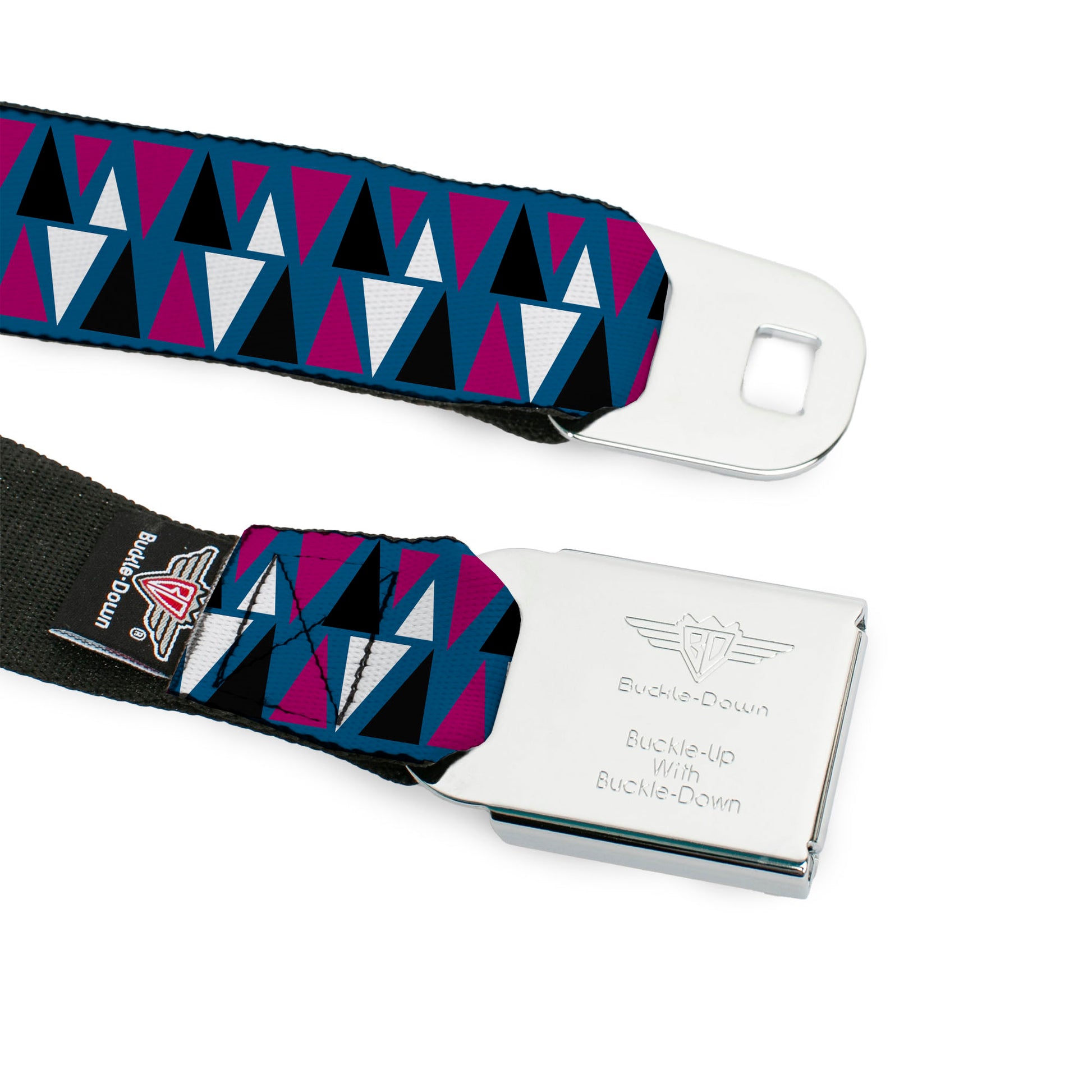 BD Wings Logo CLOSE-UP Full Color Black Silver Seatbelt Belt - Peaks Turquoise/Fuchsia/Black/White Webbing Seatbelt Belts Buckle-Down