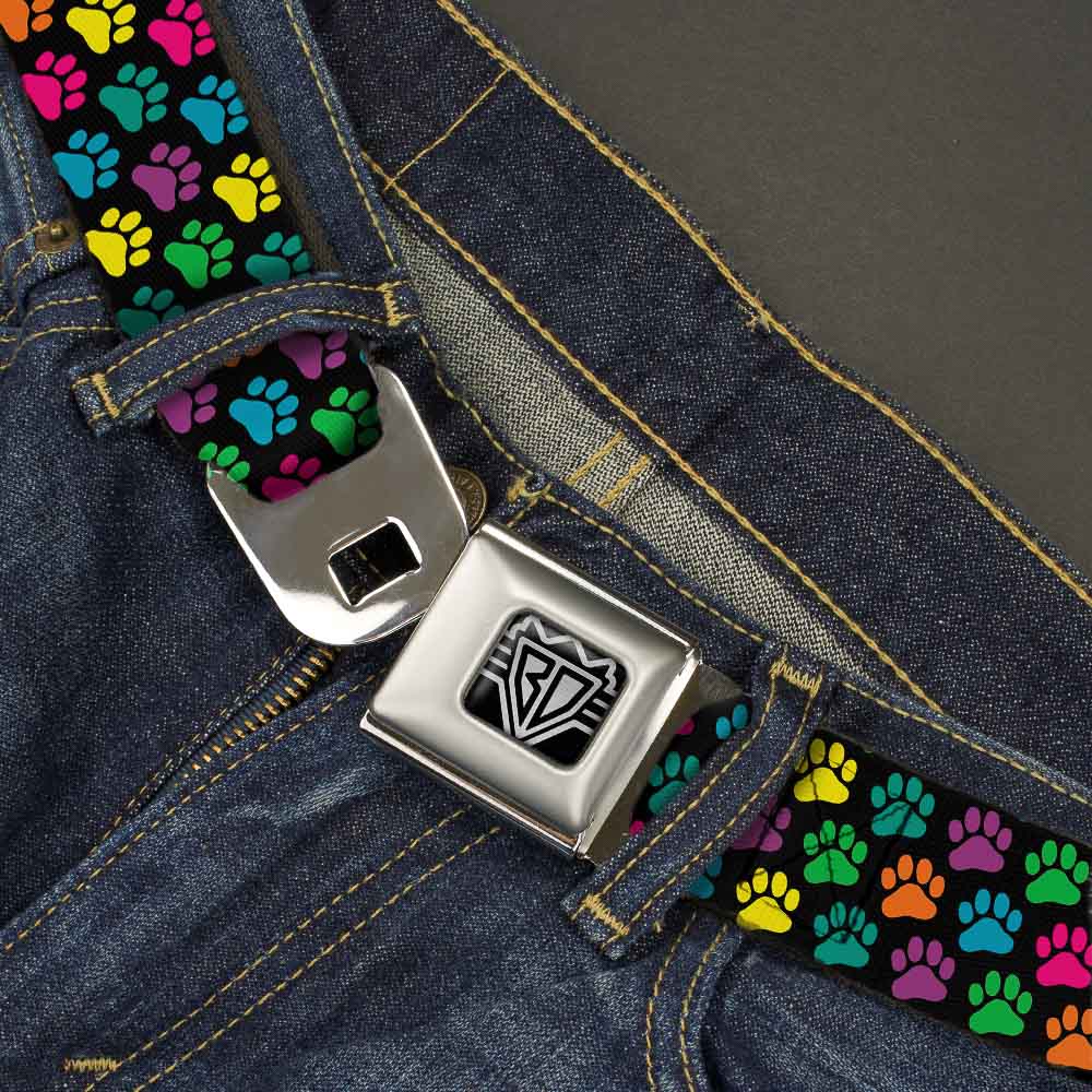 BD Wings Logo CLOSE-UP Full Color Black Silver Seatbelt Belt - Paw Print Black/Multi Color Webbing Seatbelt Belts Buckle-Down