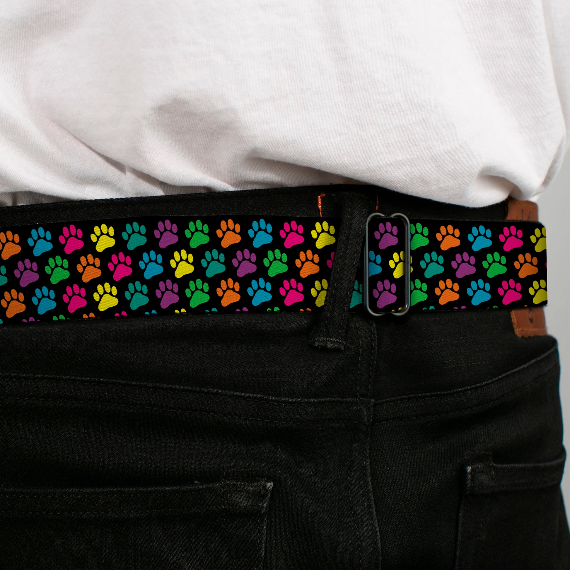 BD Wings Logo CLOSE-UP Full Color Black Silver Seatbelt Belt - Paw Print Black/Multi Color Webbing Seatbelt Belts Buckle-Down