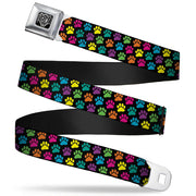 BD Wings Logo CLOSE-UP Full Color Black Silver Seatbelt Belt - Paw Print Black/Multi Color Webbing Seatbelt Belts Buckle-Down