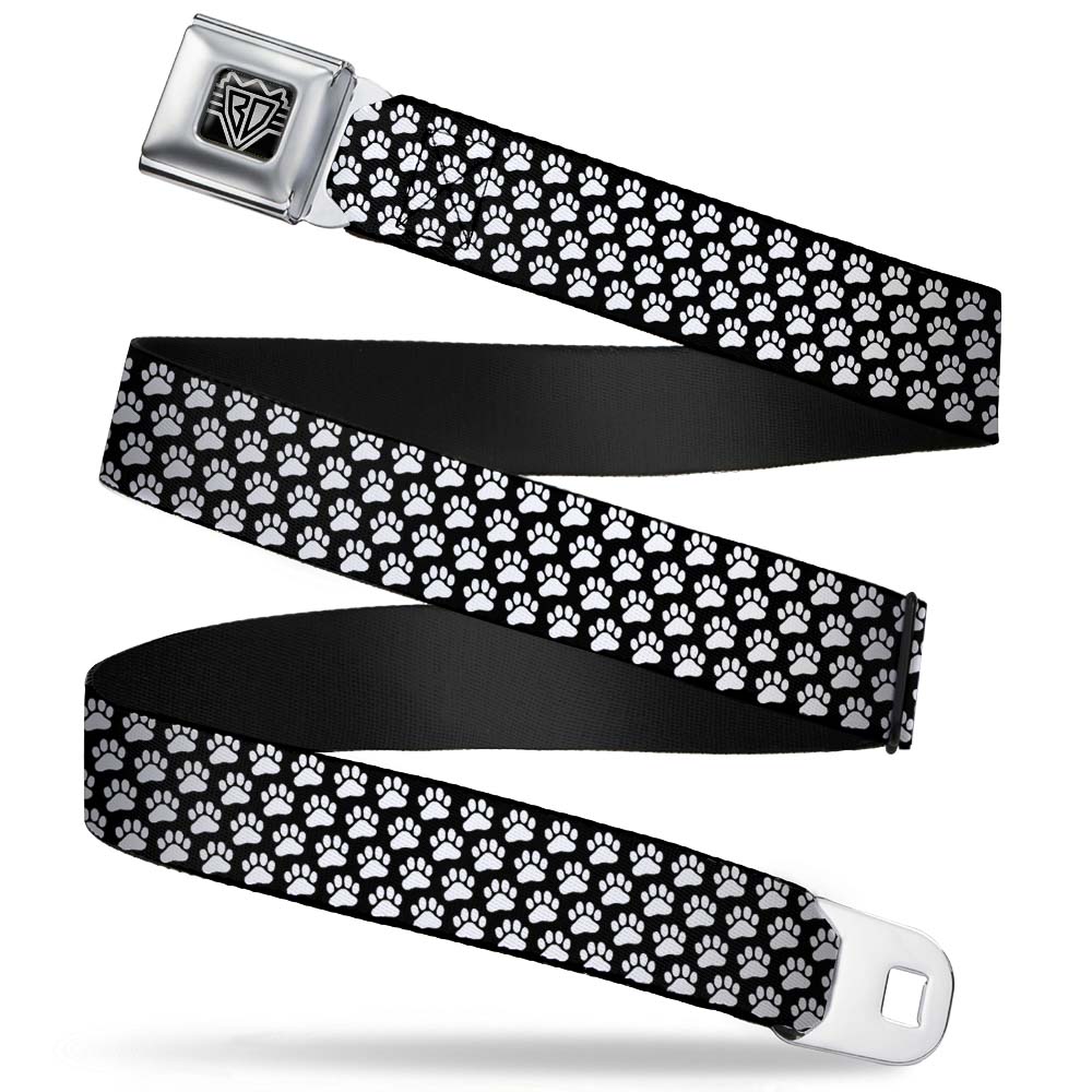 BD Wings Logo CLOSE-UP Full Color Black Silver Seatbelt Belt - Paw Print Black/White Webbing Seatbelt Belts Buckle-Down