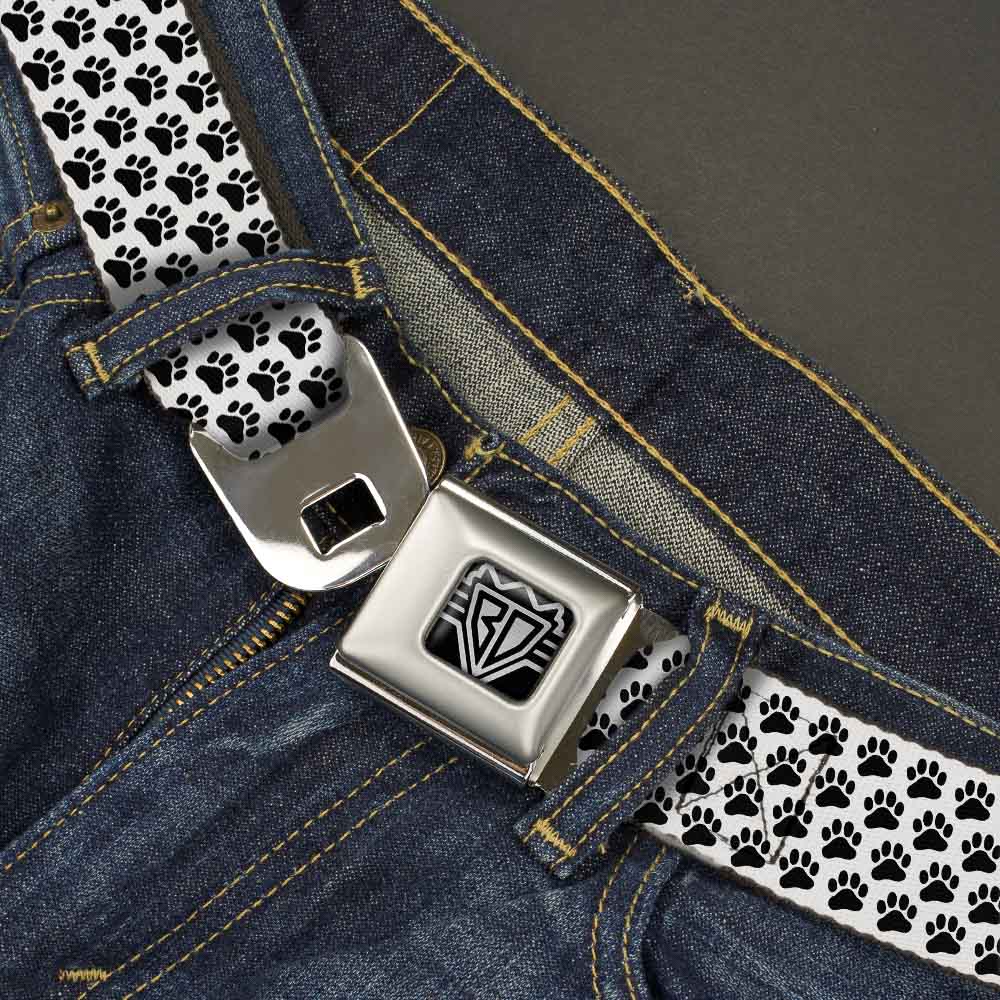 BD Wings Logo CLOSE-UP Full Color Black Silver Seatbelt Belt - Paw Print White/Black Webbing Seatbelt Belts Buckle-Down