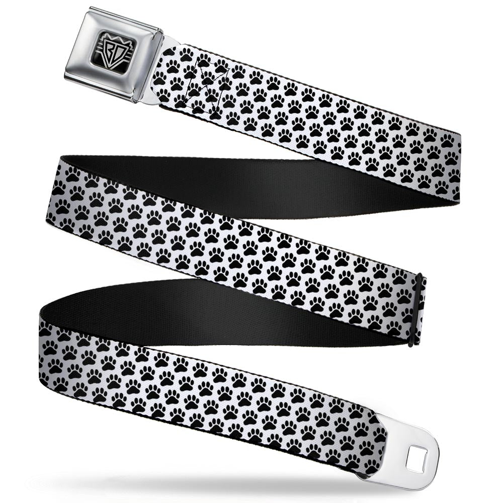 BD Wings Logo CLOSE-UP Full Color Black Silver Seatbelt Belt - Paw Print White/Black Webbing Seatbelt Belts Buckle-Down