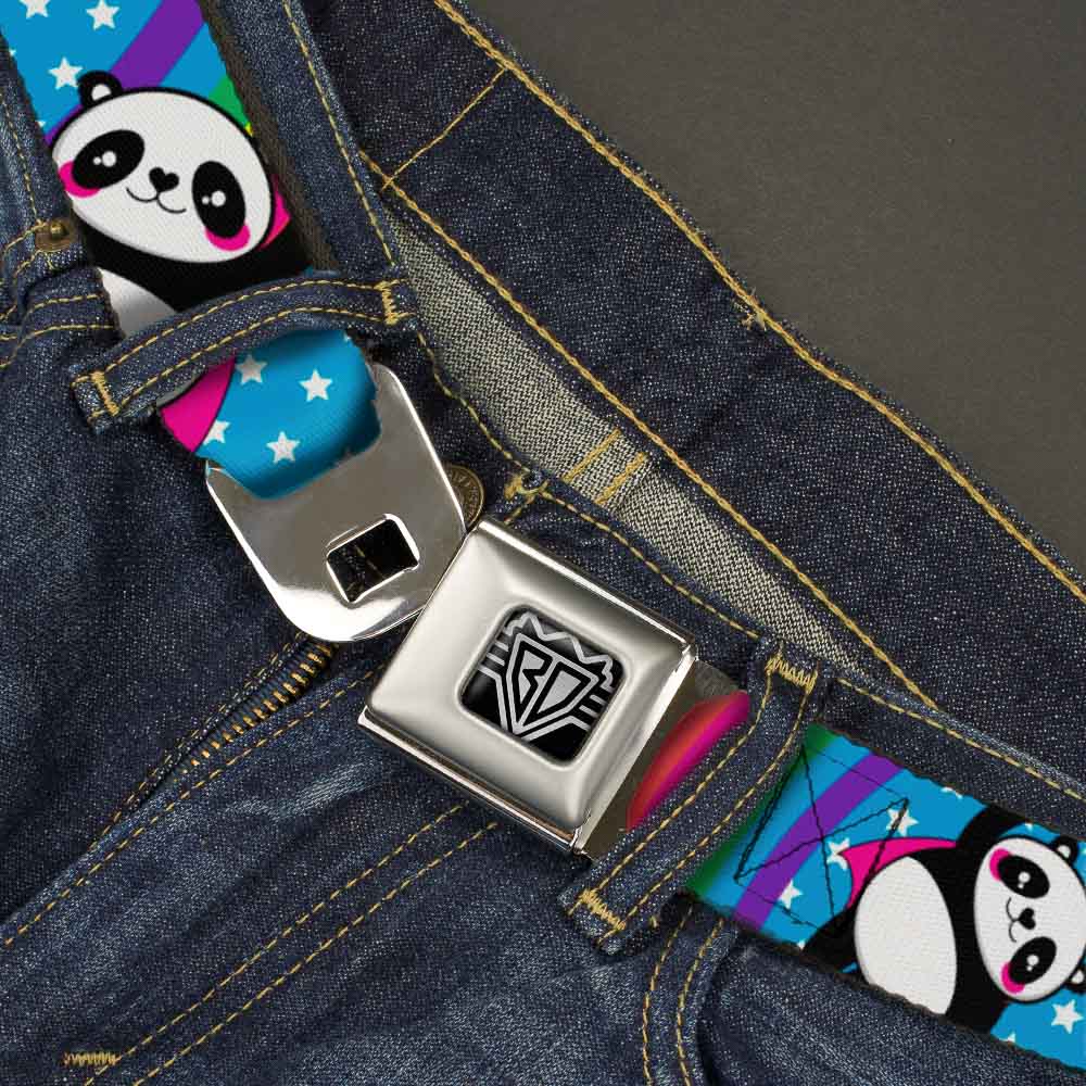 BD Wings Logo CLOSE-UP Full Color Black Silver Seatbelt Belt - Pandas & Rainbows w/Stars Webbing Seatbelt Belts Buckle-Down