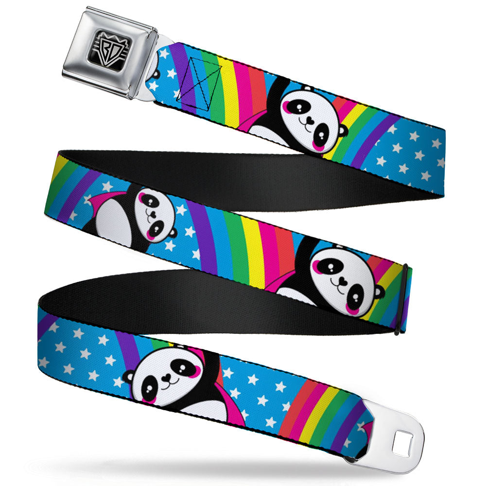 BD Wings Logo CLOSE-UP Full Color Black Silver Seatbelt Belt - Pandas & Rainbows w/Stars Webbing Seatbelt Belts Buckle-Down