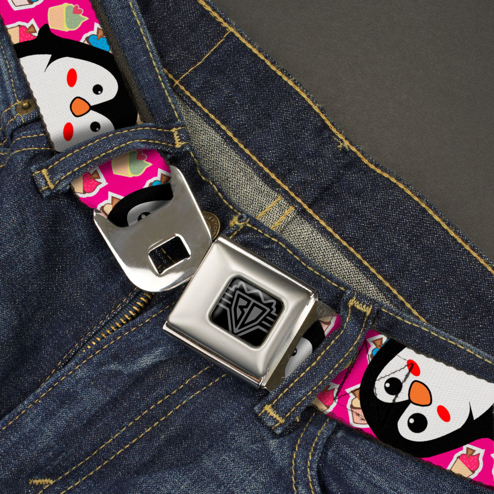 BD Wings Logo CLOSE-UP Black/Silver Seatbelt Belt - Penguins w/Cupcakes Fuchsia/Purple/White Webbing Seatbelt Belts Buckle-Down