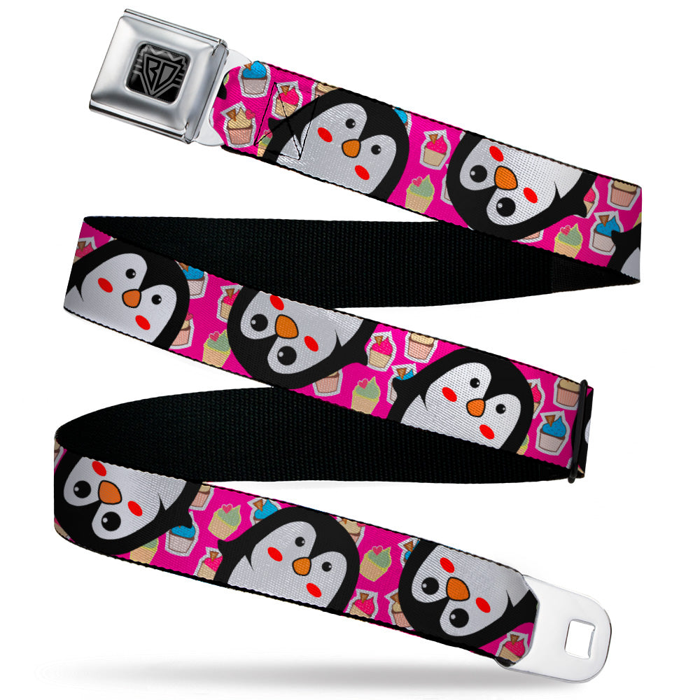 BD Wings Logo CLOSE-UP Black/Silver Seatbelt Belt - Penguins w/Cupcakes Fuchsia/Purple/White Webbing Seatbelt Belts Buckle-Down