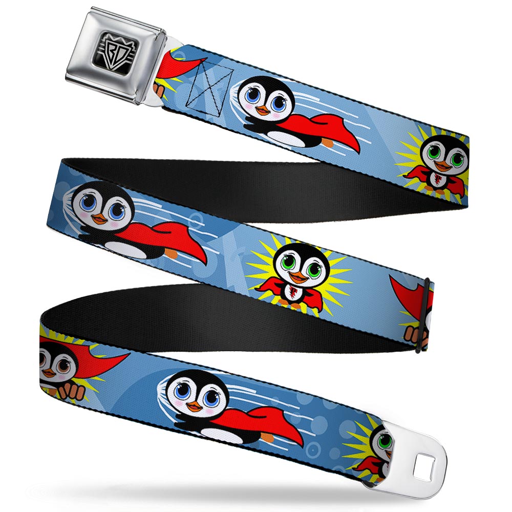 BD Wings Logo CLOSE-UP Full Color Black Silver Seatbelt Belt - Penguin Superhero Blue Bubbles Webbing Seatbelt Belts Buckle-Down