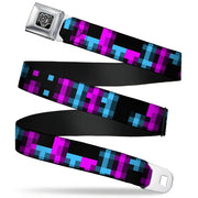 BD Wings Logo CLOSE-UP Full Color Black Silver Seatbelt Belt - Pixilated Checker Black/Fuchsia/Turquoise Webbing Seatbelt Belts Buckle-Down