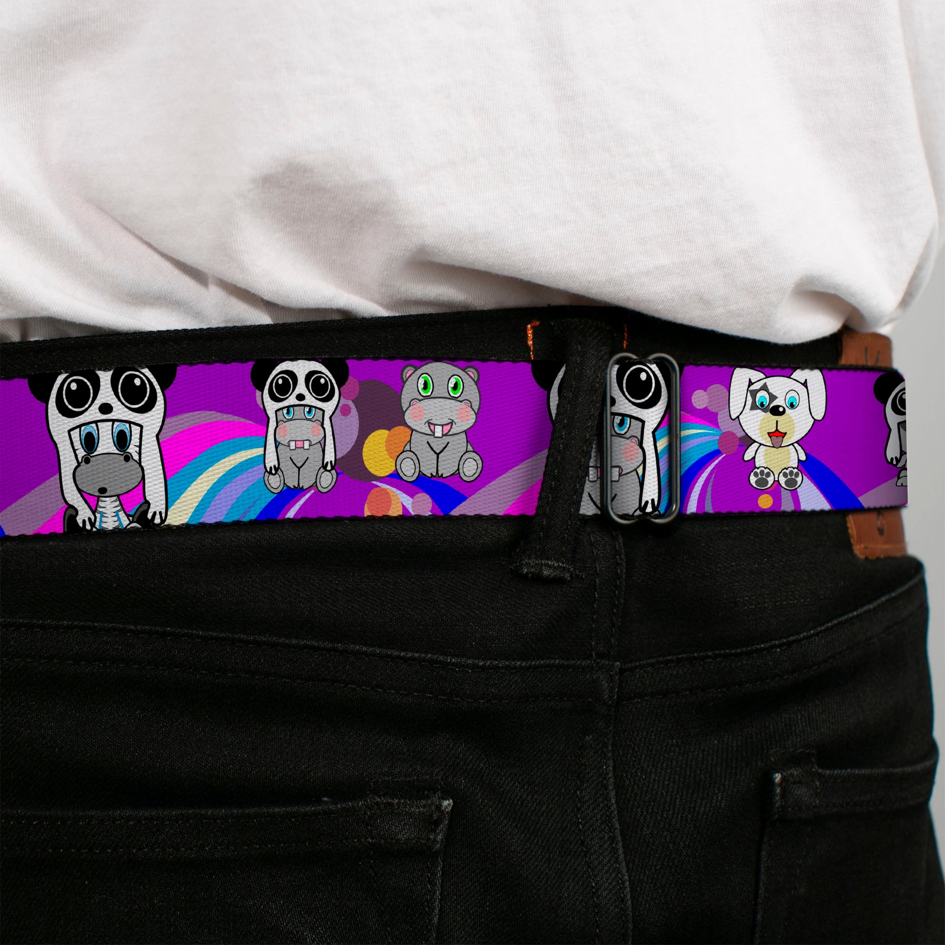 BD Wings Logo CLOSE-UP Full Color Black Silver Seatbelt Belt - Panda Hat Animals w/Bright Color Burst Webbing Seatbelt Belts Buckle-Down