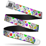 BD Wings Logo CLOSE-UP Full Color Black Silver Seatbelt Belt - Puppies w/Paw Prints White/Multi Color Webbing Seatbelt Belts Buckle-Down