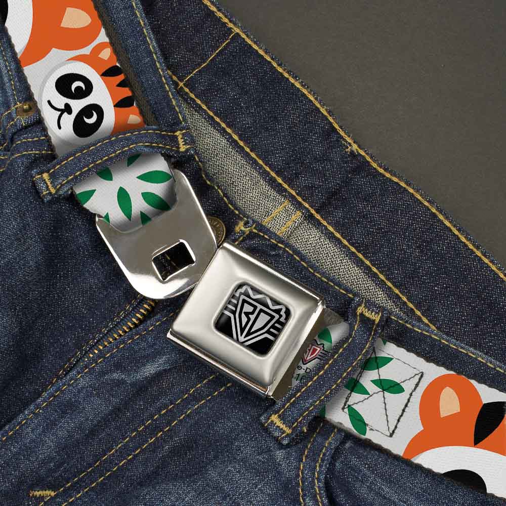BD Wings Logo CLOSE-UP Full Color Black Silver Seatbelt Belt - Panda w/Tiger Hat Webbing Seatbelt Belts Buckle-Down