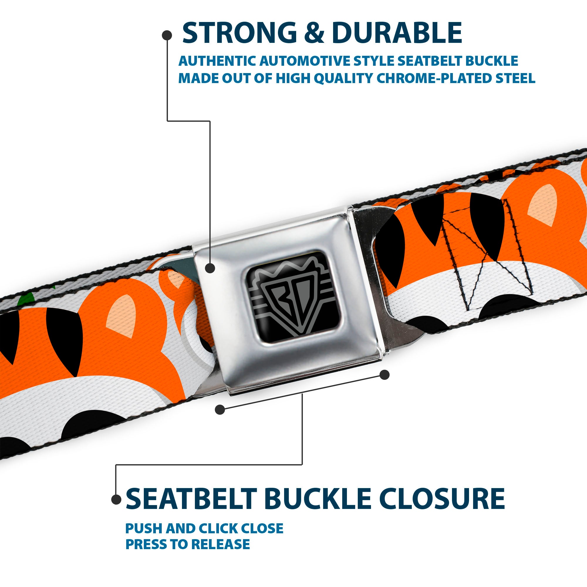 BD Wings Logo CLOSE-UP Full Color Black Silver Seatbelt Belt - Panda w/Tiger Hat Webbing Seatbelt Belts Buckle-Down