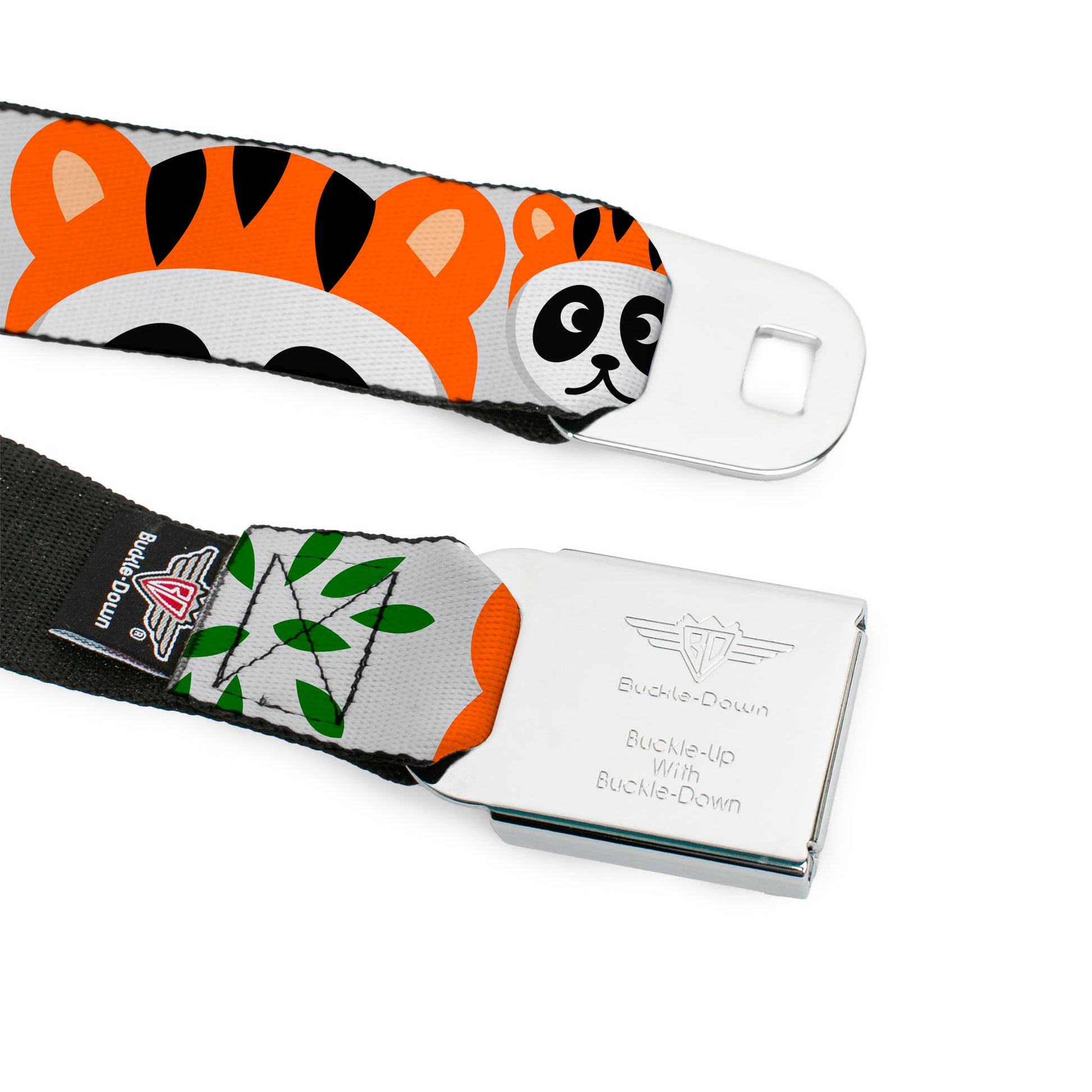 BD Wings Logo CLOSE-UP Full Color Black Silver Seatbelt Belt - Panda w/Tiger Hat Webbing Seatbelt Belts Buckle-Down