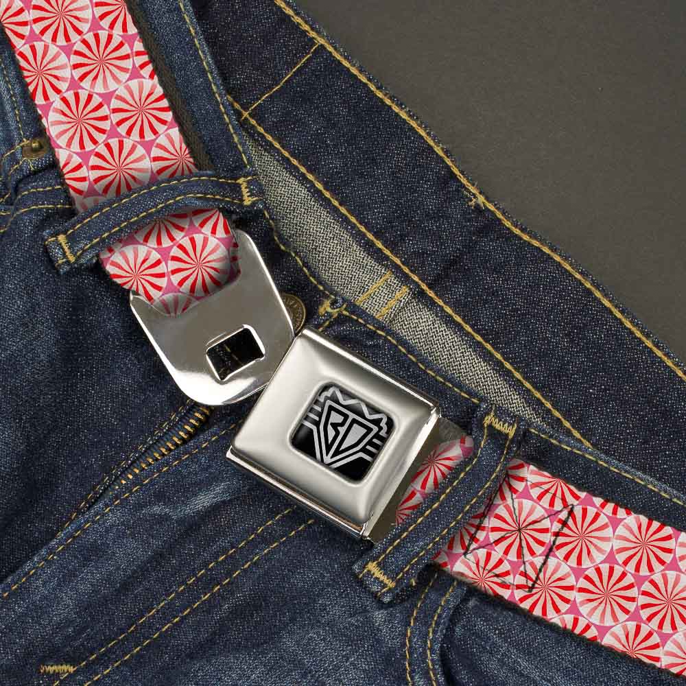 BD Wings Logo CLOSE-UP Full Color Black Silver Seatbelt Belt - Peppermint Candies Webbing Seatbelt Belts Buckle-Down