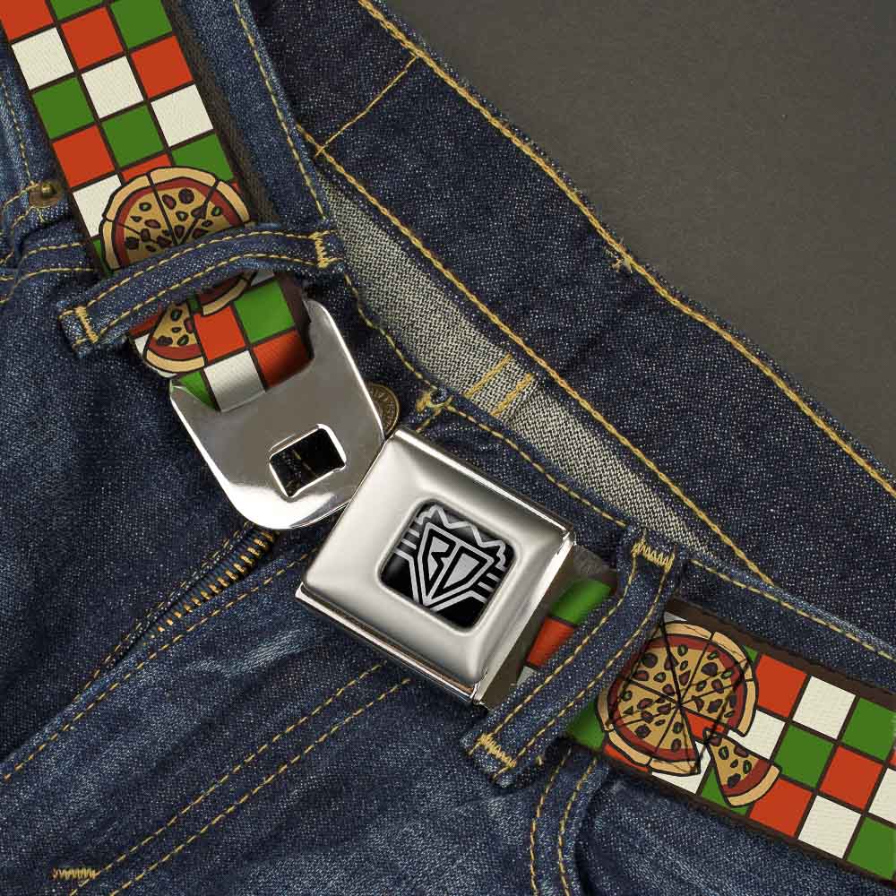 BD Wings Logo CLOSE-UP Full Color Black Silver Seatbelt Belt - Pizza Pies Webbing Seatbelt Belts Buckle-Down