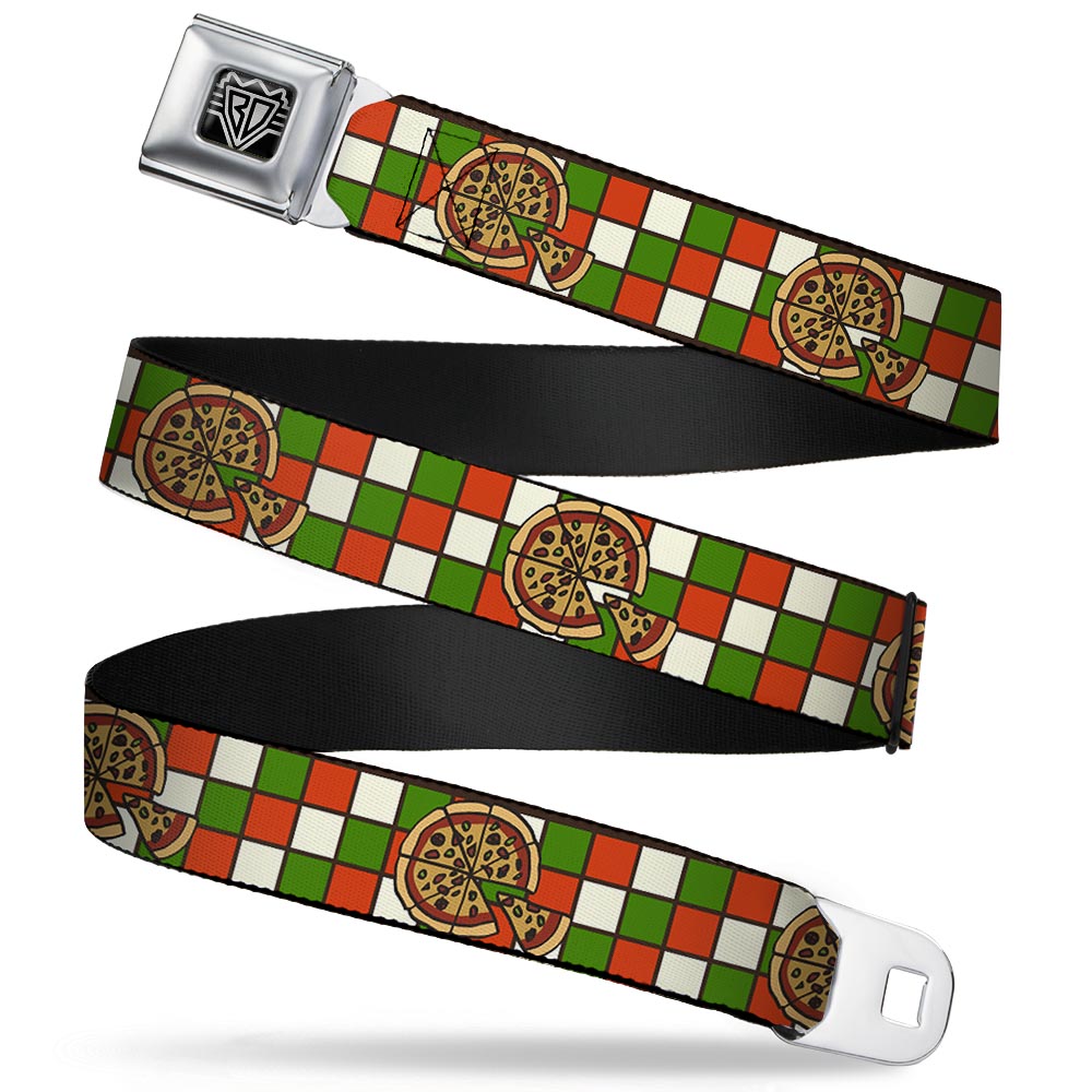 BD Wings Logo CLOSE-UP Full Color Black Silver Seatbelt Belt - Pizza Pies Webbing Seatbelt Belts Buckle-Down