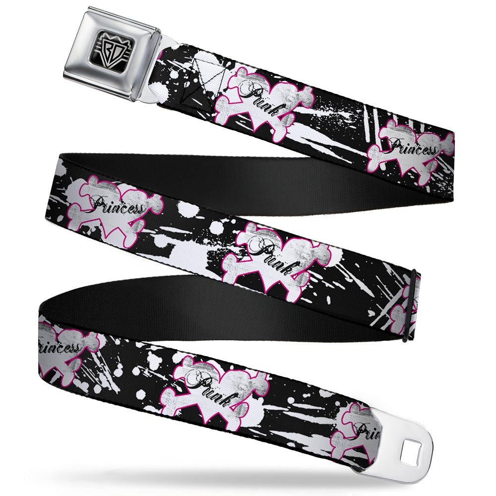 BD Wings Logo CLOSE-UP Full Color Black Silver Seatbelt Belt - Punk Princess Heart & Cross Bones w/Splatter Black/White Webbing Seatbelt Belts Buckle-Down
