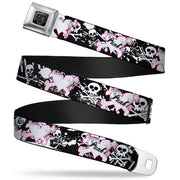BD Wings Logo CLOSE-UP Full Color Black Silver Seatbelt Belt - Punk Heart & Cross Bones w/Skulls & Splatter Black/White Webbing Seatbelt Belts Buckle-Down
