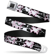 BD Wings Logo CLOSE-UP Full Color Black Silver Seatbelt Belt - Punk Heart & Cross Bones w/Splatter Black/White Webbing Seatbelt Belts Buckle-Down