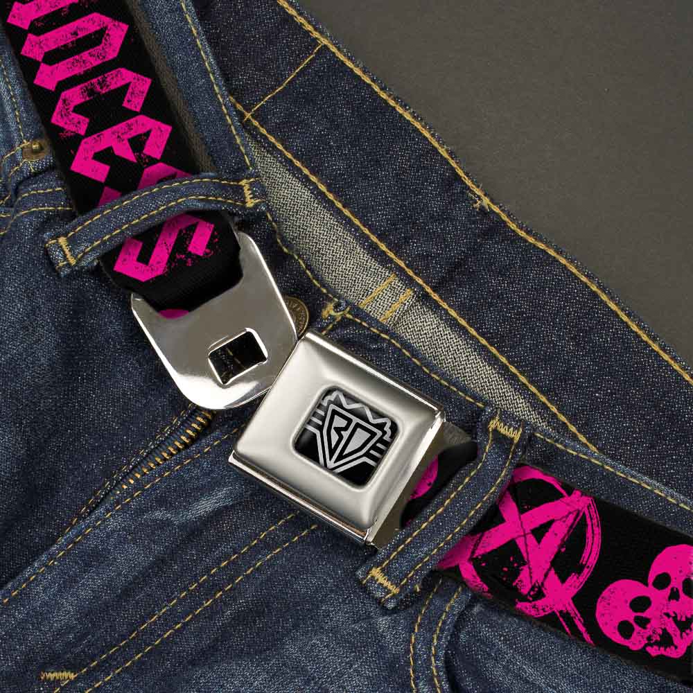 BD Wings Logo CLOSE-UP Full Color Black Silver Seatbelt Belt - Punk Princess Black/Fuchsia Webbing Seatbelt Belts Buckle-Down