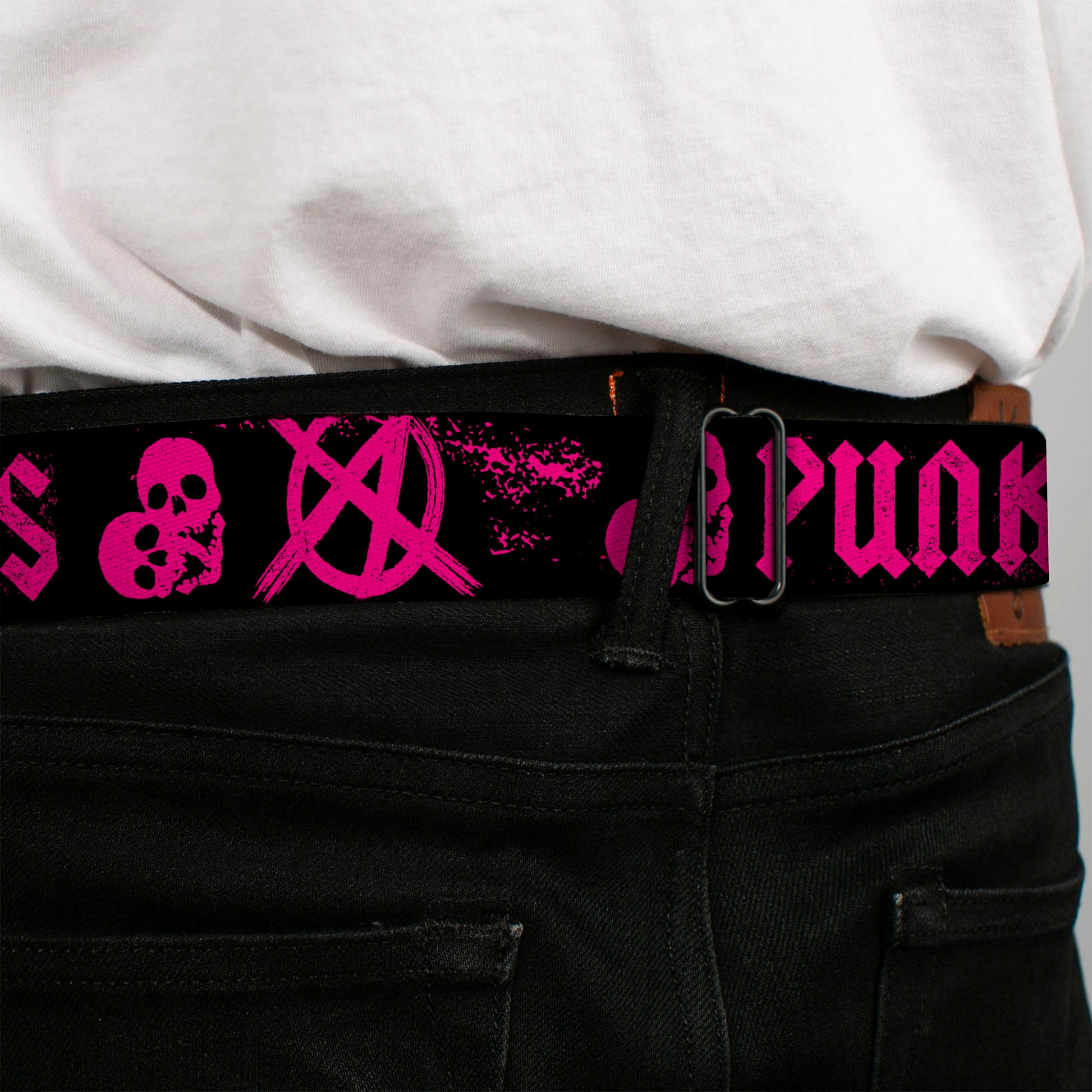 BD Wings Logo CLOSE-UP Full Color Black Silver Seatbelt Belt - Punk Princess Black/Fuchsia Webbing Seatbelt Belts Buckle-Down