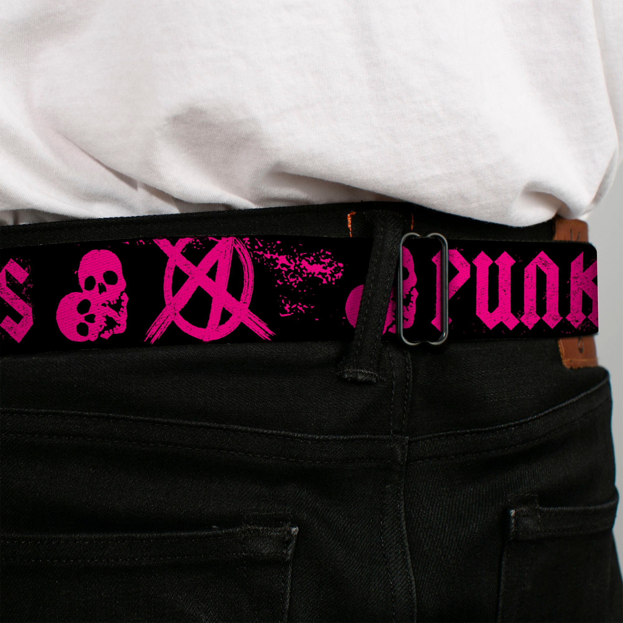 BD Wings Logo CLOSE-UP Full Color Black Silver Seatbelt Belt - Punk Princess Black/Fuchsia Webbing Seatbelt Belts Buckle-Down