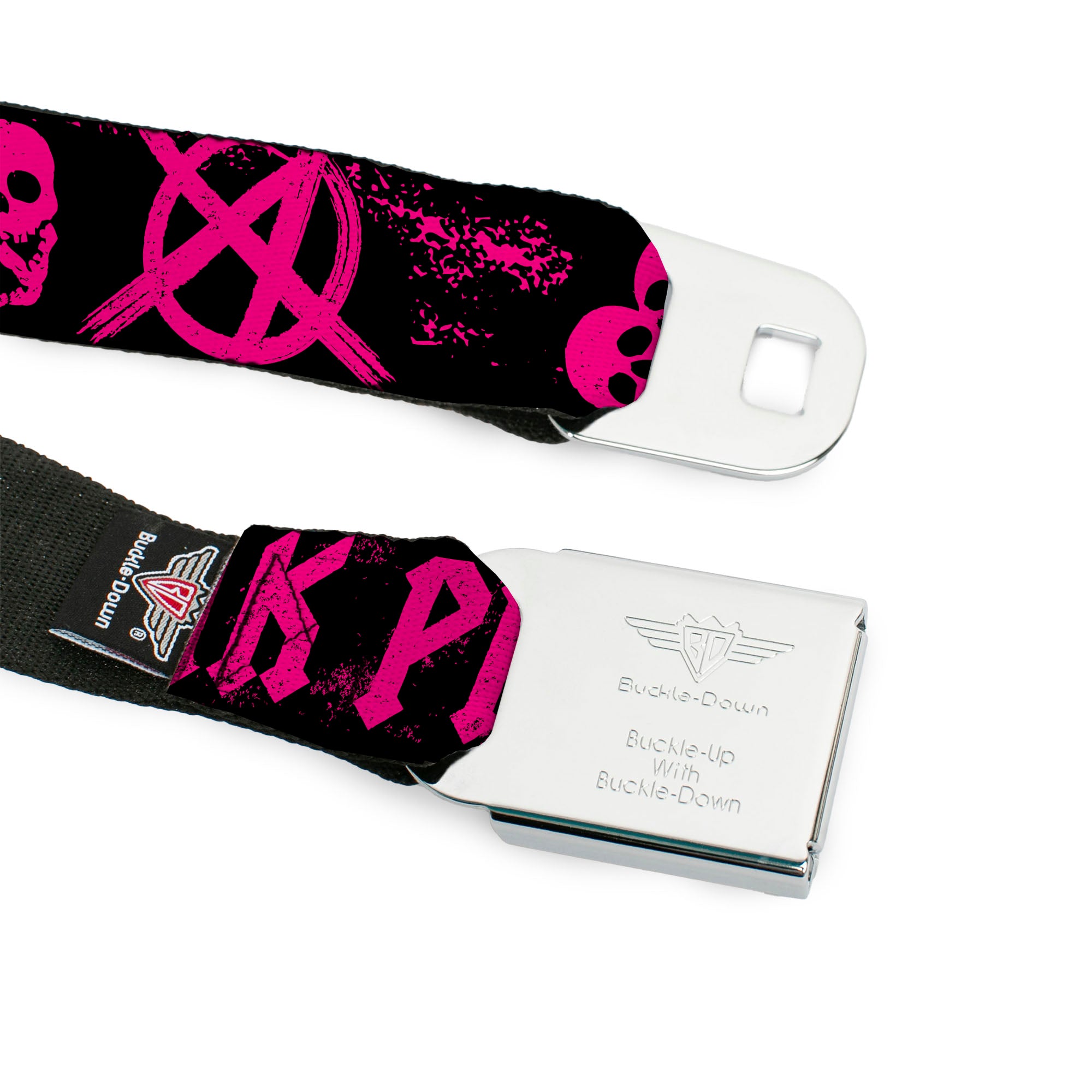 BD Wings Logo CLOSE-UP Full Color Black Silver Seatbelt Belt - Punk Princess Black/Fuchsia Webbing Seatbelt Belts Buckle-Down