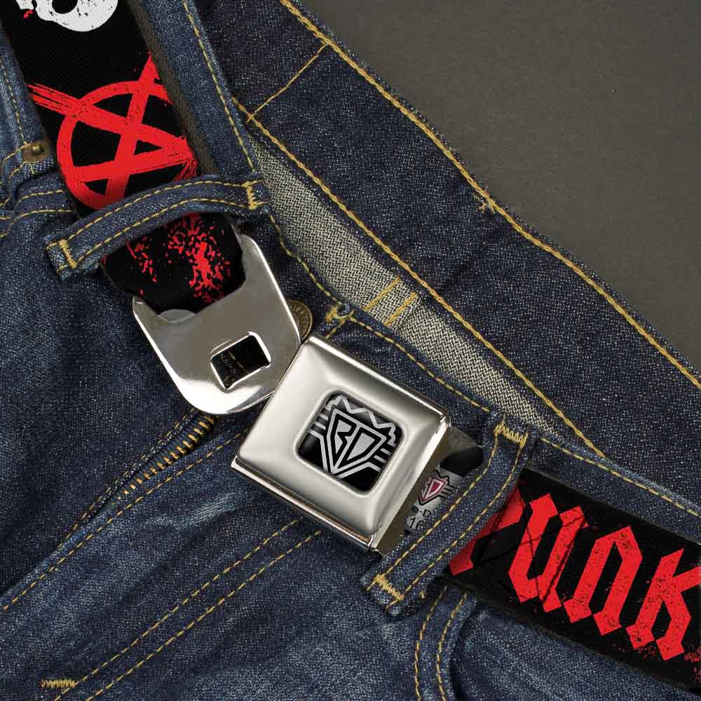 BD Wings Logo CLOSE-UP Full Color Black Silver Seatbelt Belt - Punk Princess Black/Red/White Webbing Seatbelt Belts Buckle-Down