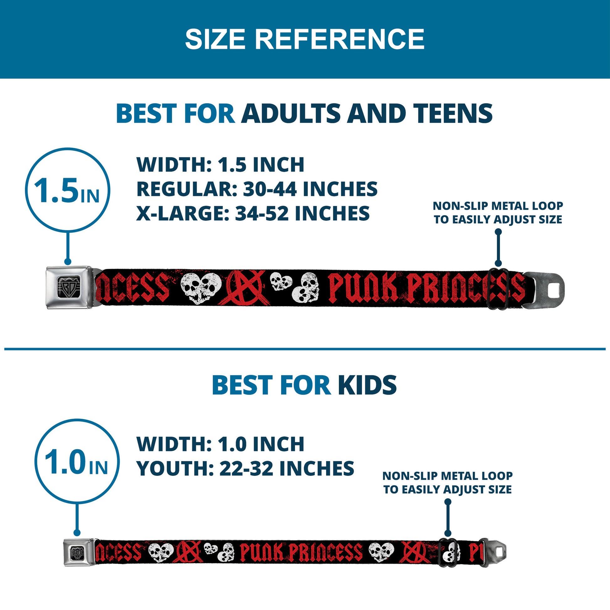 BD Wings Logo CLOSE-UP Full Color Black Silver Seatbelt Belt - Punk Princess Black/Red/White Webbing Seatbelt Belts Buckle-Down