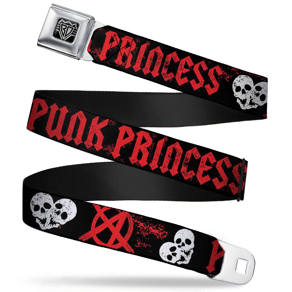 BD Wings Logo CLOSE-UP Full Color Black Silver Seatbelt Belt - Punk Princess Black/Red/White Webbing Seatbelt Belts Buckle-Down